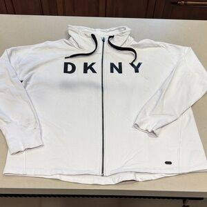 DKNY White Zip-Up Hoodie with Black Accents